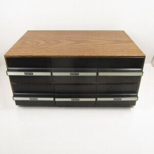 Vintage 1980's Wood Grain Cassette Tape Storage Cabinet 6 Drawers Holds 72 Tapes